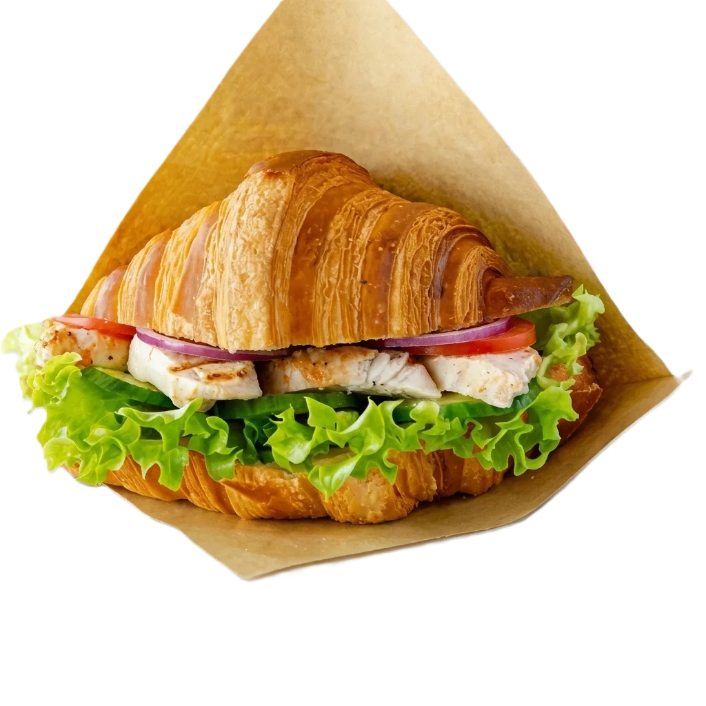 Chicken Yummi Croissant sandwich with unagi sauce at Maison Croissant & Bowls on St Anne's Rd, Winnipeg